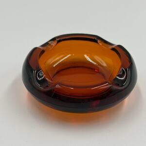 Vintage Viking Glass Ashtray Persimmon Amberina Mini Small MCM